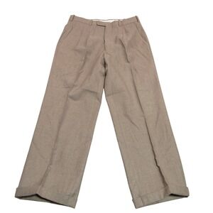 Feldini Mens 32x27.5 Taupe Brown 100% Wool Double Pleated Cuffed Dress Pants